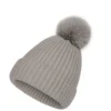 Gray Big pom-pom wool hat
