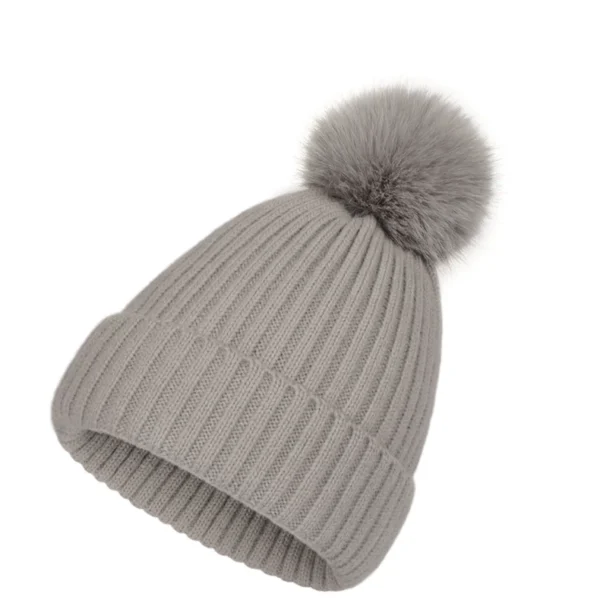 Gray Big pom-pom wool hat